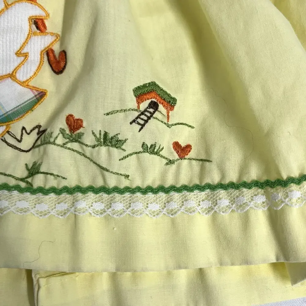 Vintage Set of 2 Cradle Togs Dress sz 9-12 Months Yellow Duck Purple Embroidery